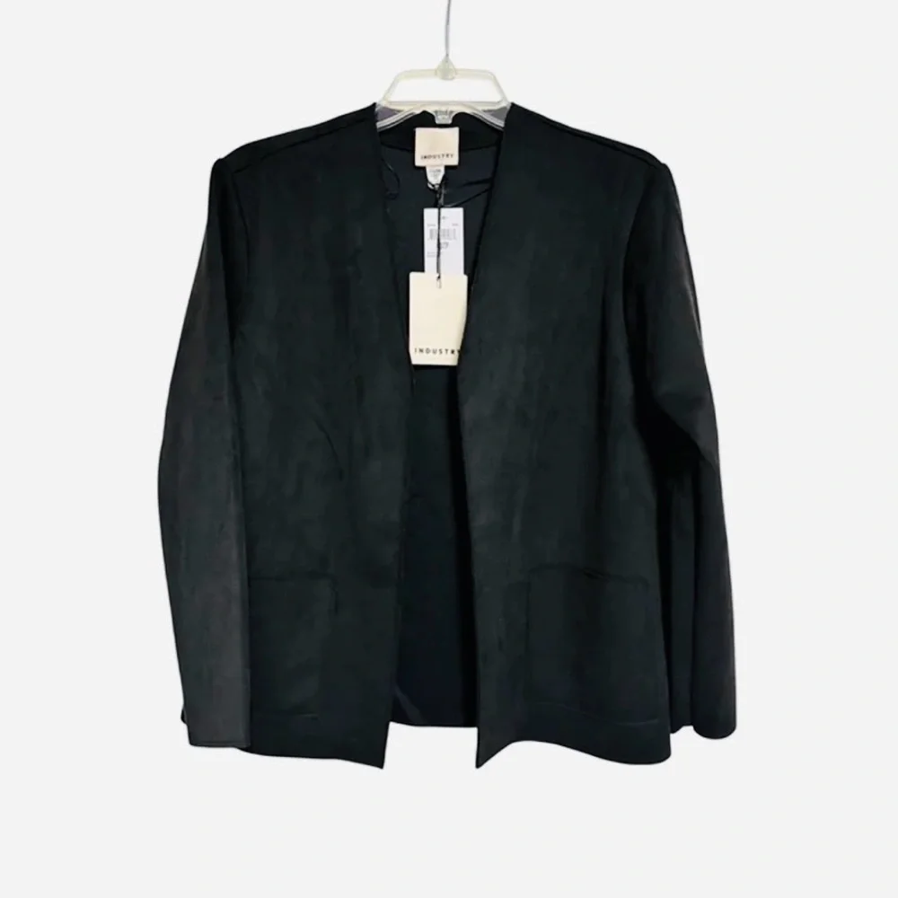 Black Blazer Industry Womens Black Faux Leather Open Front nwt - Picture 4 of 16